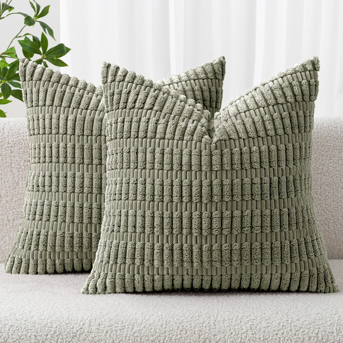 MIULEE Corduroy Decorative Throw Pillow Covers 20x20 Cream White Pack of 2
