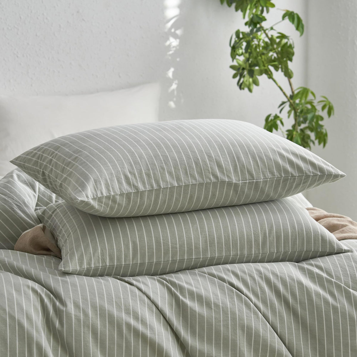 MOOMEE Pillowcase Set of 2 100% Washed Cotton Linen-Like Standard
