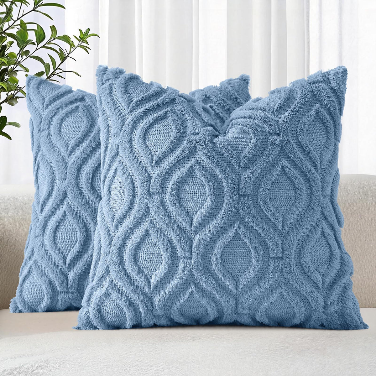 decorUhome Faux Fur Plush Soft Rust Throw Pillow Covers 18x18 Set of 2
