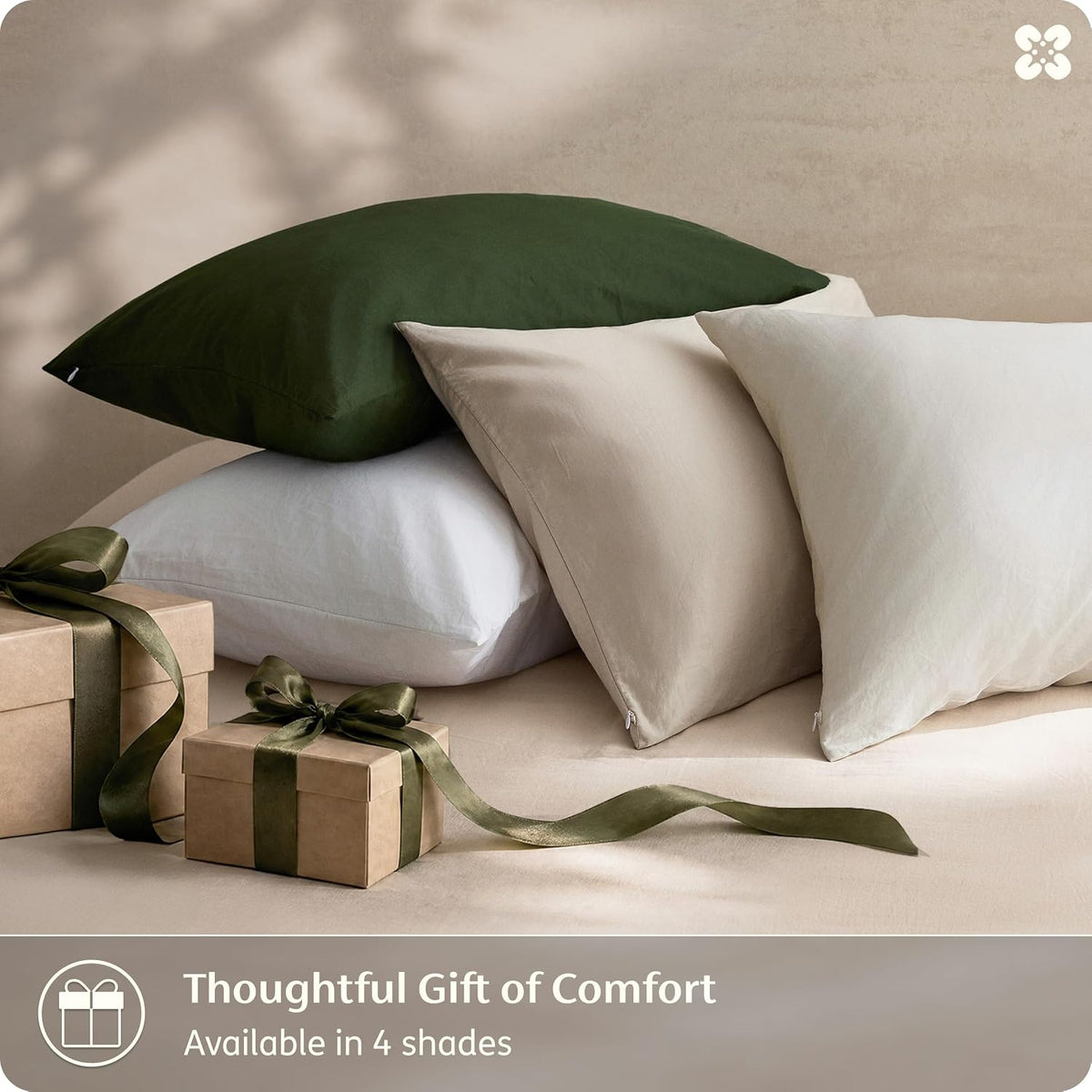 Bedsure PureWoven Organic Cotton Zipper Pillow Cases Queen Size Set of 2