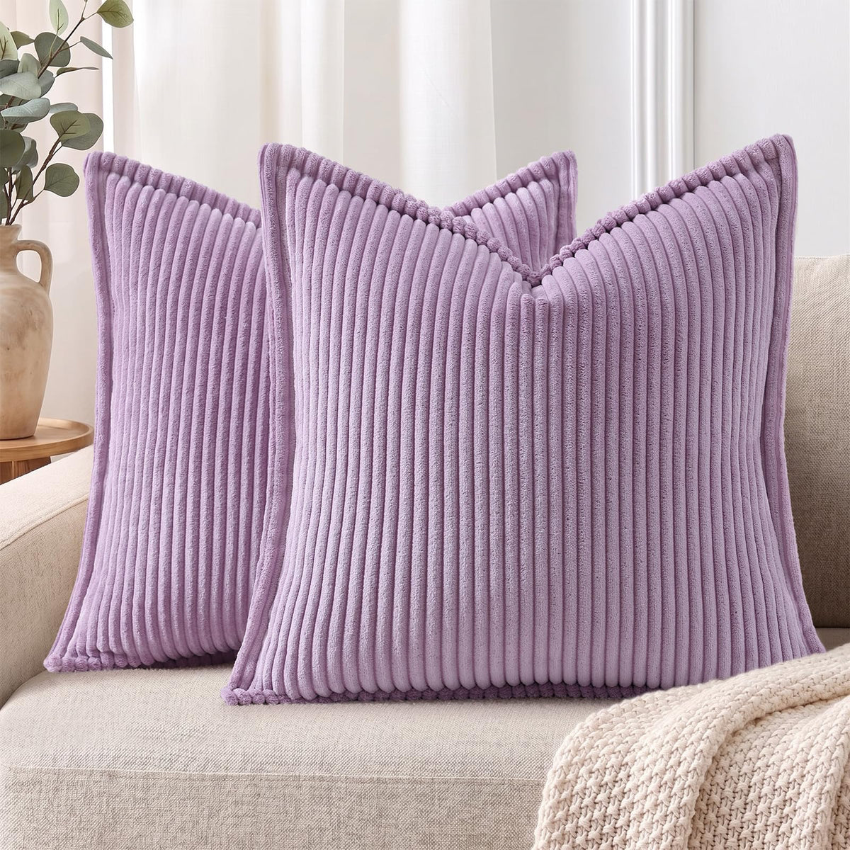 Mecatny Corduroy Fall Throw Pillow Covers 18x18 Set of 2 Olive Green