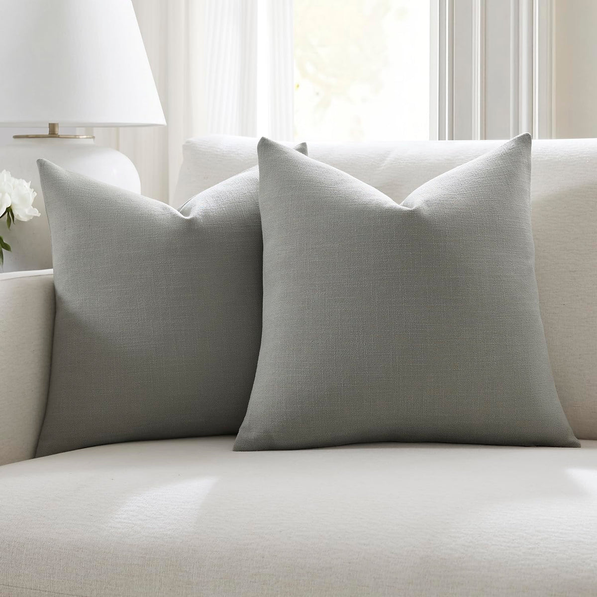 Meekio Linen Blend Throw Pillow Covers 18x18 Set of 2, Ivory