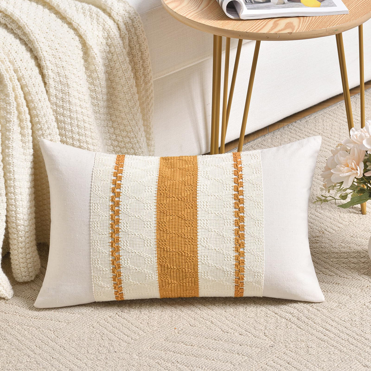 Fancy Homi Set of 1 Navy Blue Lumbar Decorative Throw Pillow Covers 12x20 Inch for Couch Bed Sofa Living Room, Soft Cotton blend Woven Textured Cushion Case