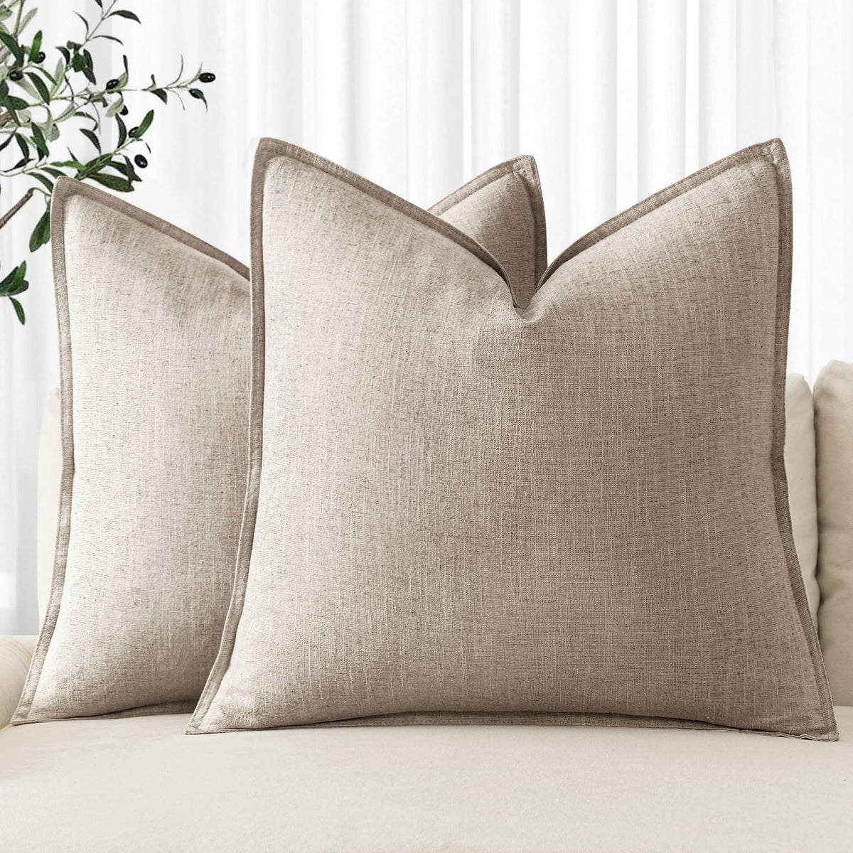 MIULEE Decorative Linen Pillow Covers 20x20 Inch Natural Beige