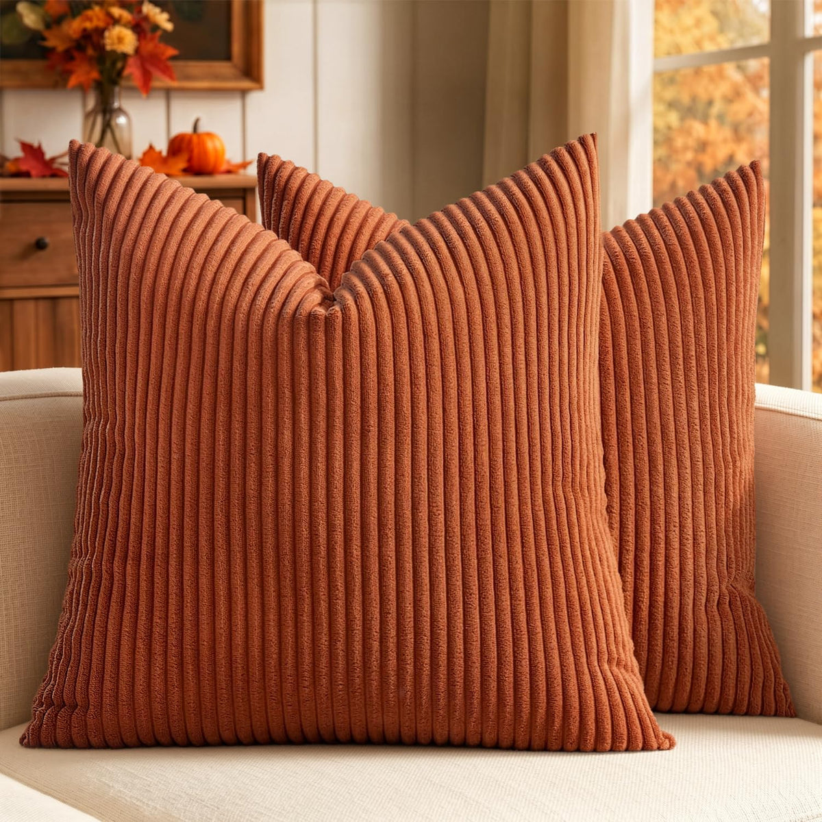 MIULEE Decorative Corduroy Throw Pillow Covers Set of 2 18x18 Dusty Blue