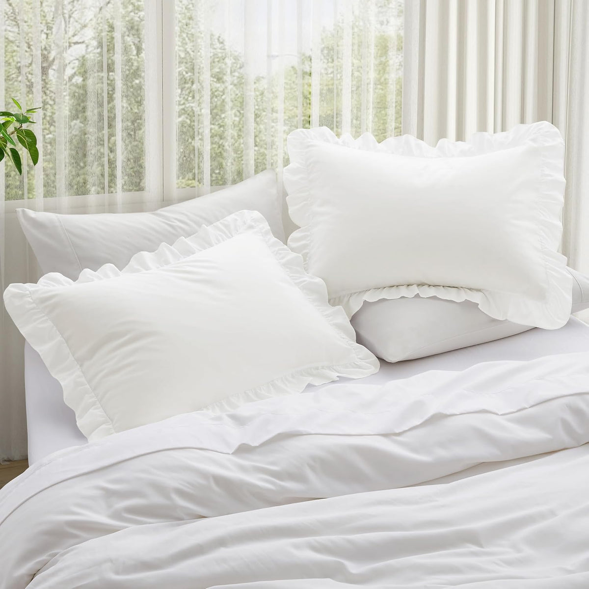 KKJIAF Ruffle Pillow Cases Standard Size Set of 2, White