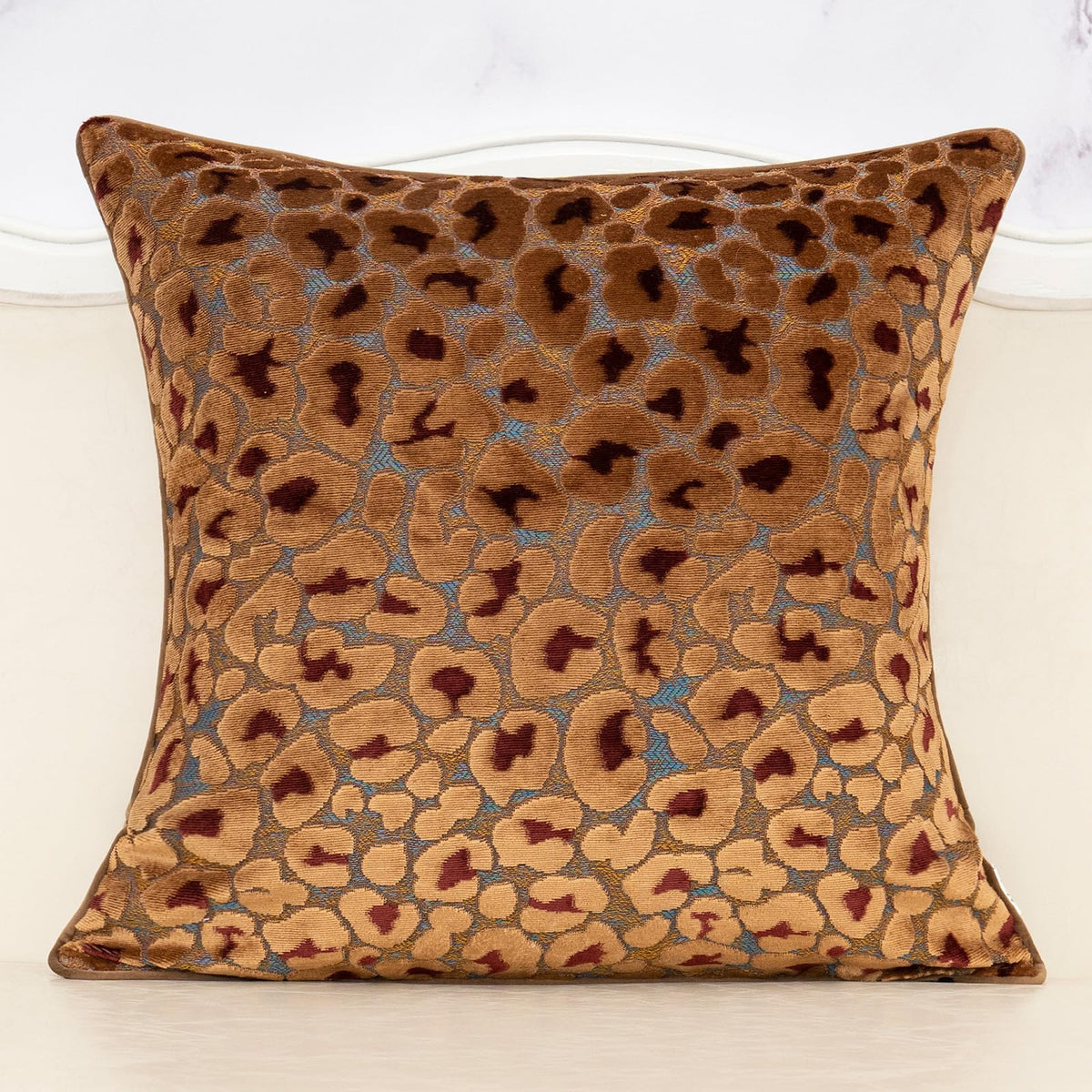 Alerfa Green Brown Floral Throw Pillow Cover 20 x 20 Inch Cut Velvet Sqaure Luxury Decorative Pillow Cover for Couch Living Room Bedroom