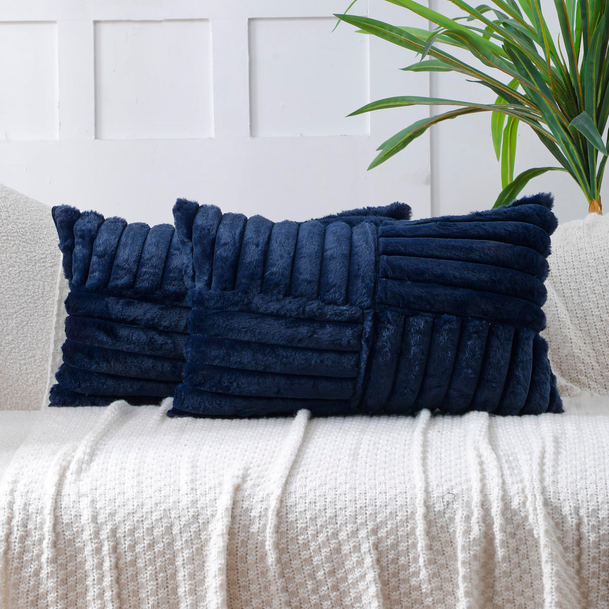 All Smiles Navy Blue Decorative Throw Pillow Covers 18x18 Set of 2