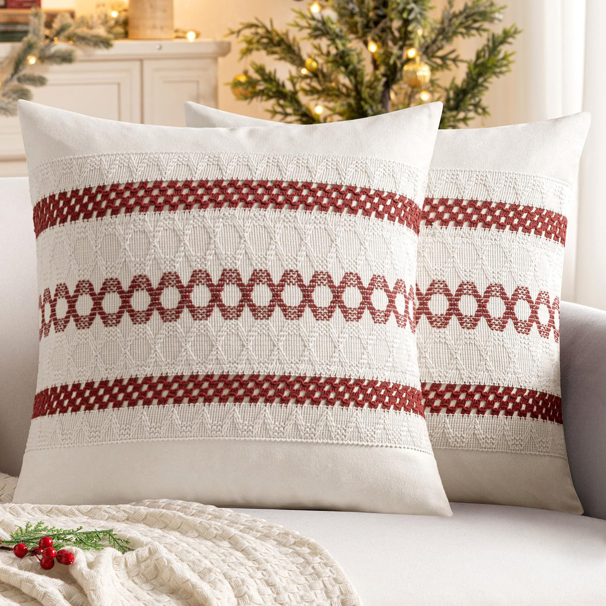 MIULEE Set of 2 Sage Green Boho Decorative Lumbar Pillow Covers 12x20 Inch