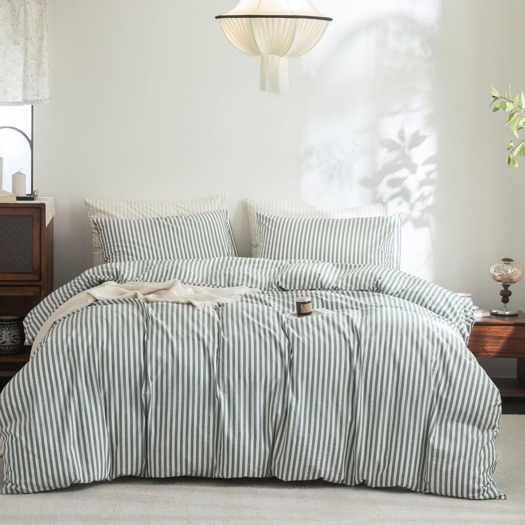 FOSSA Duvet Cover Set 100% Washed Cotton Linen Feel Queen