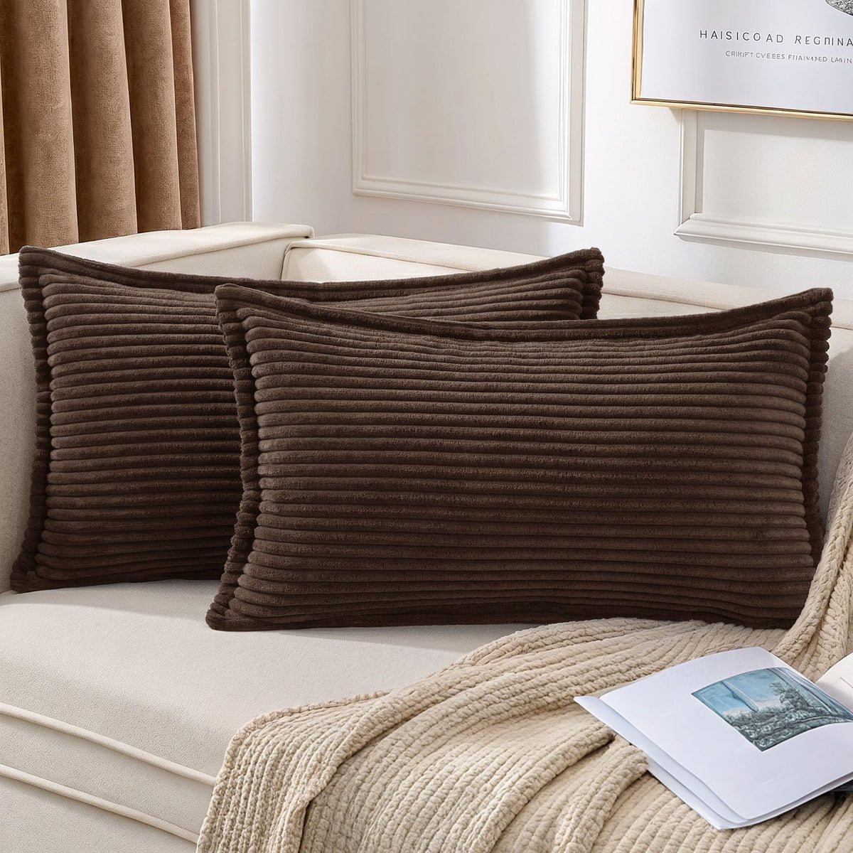 Mecatny Corduroy Fall Throw Pillow Covers 18x18 Set of 2 Olive Green