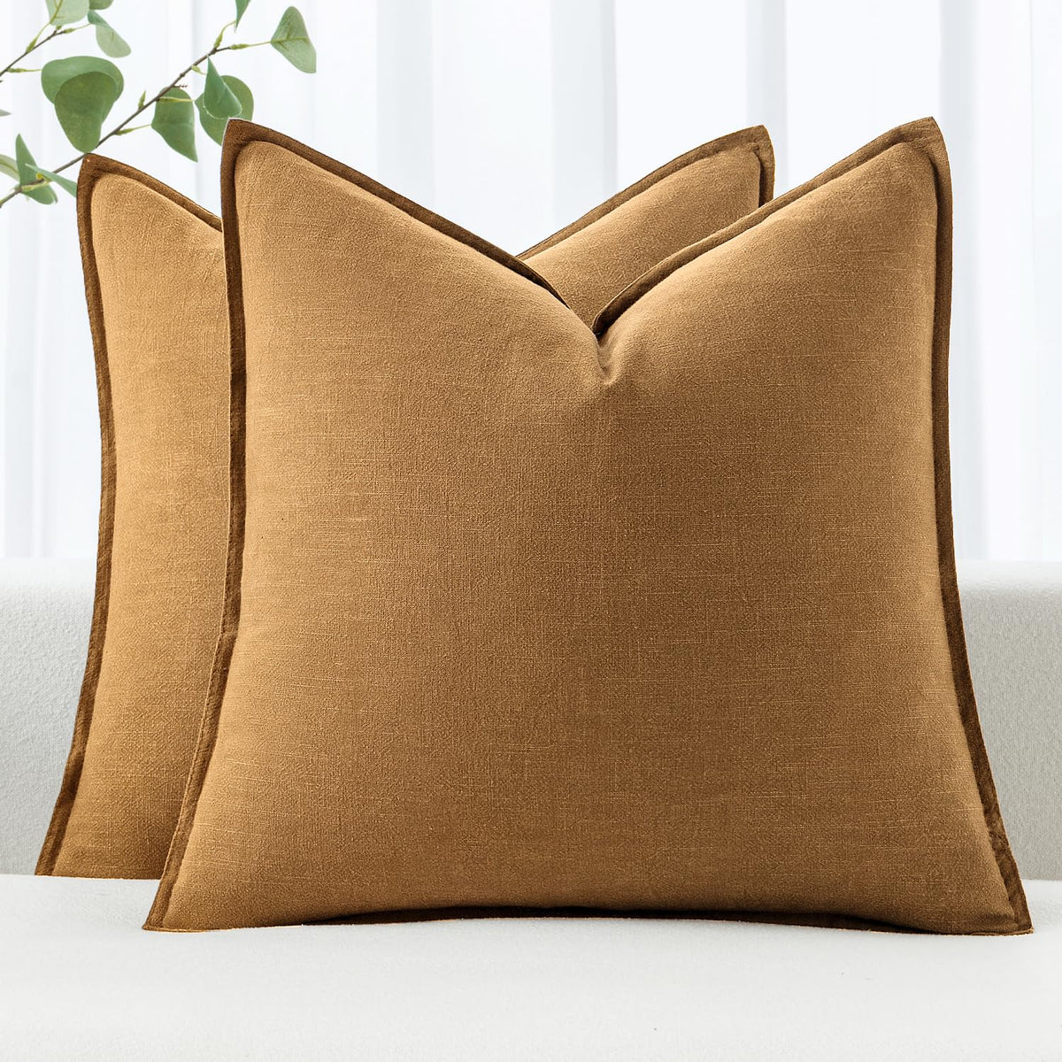 MIULEE Decorative Linen Pillow Covers 20x20 Inch Natural Beige