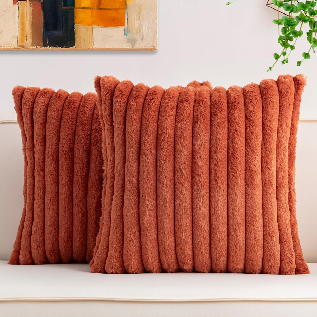 Aegero Pack of 2 Faux Fur Christmas Throw Pillow Covers 18x18 Inch, Pink