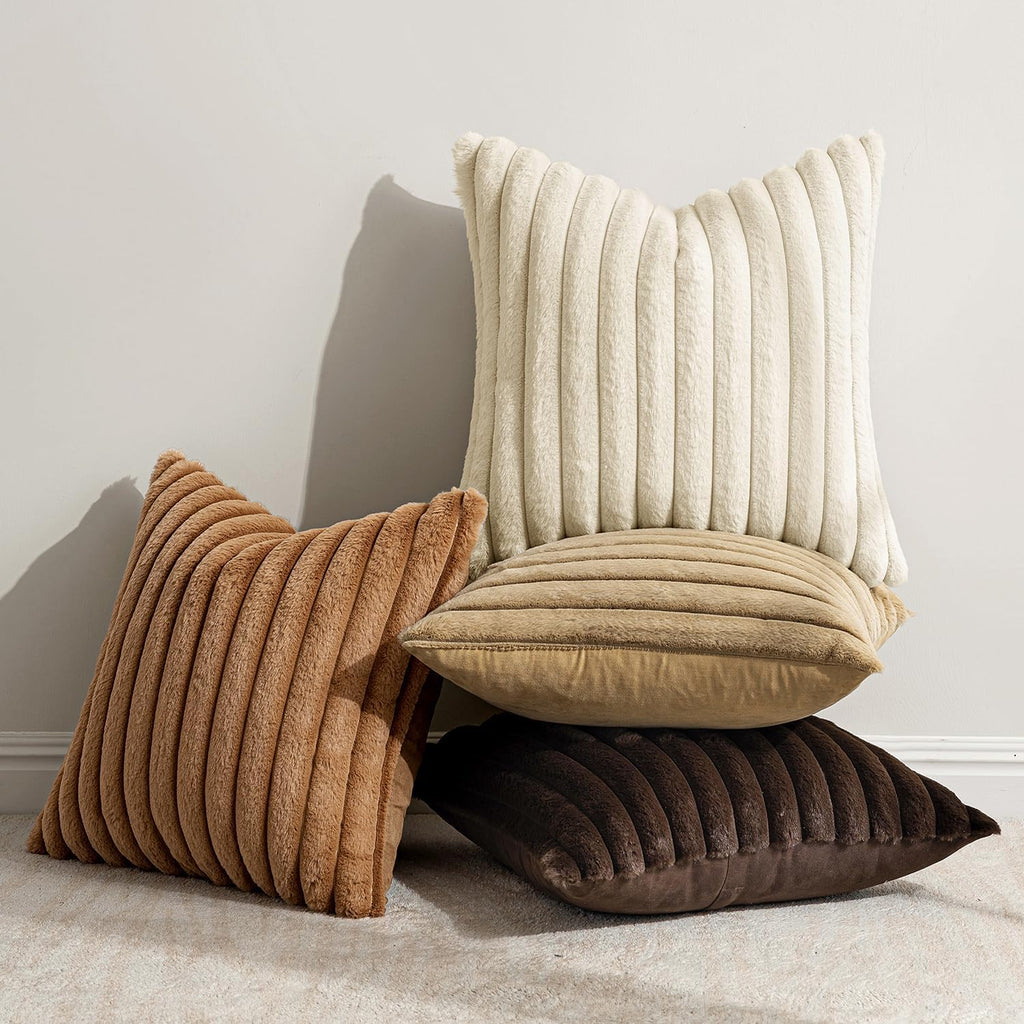 MIULEE Faux Fur Plush Decorative Throw Pillow Covers 18x18, Brown