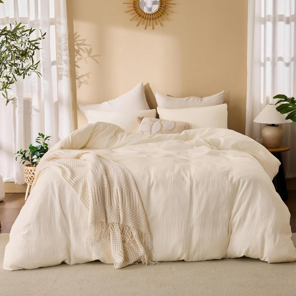 Cream Duvet Cover Queen Size 100% Sandwashed Cotton