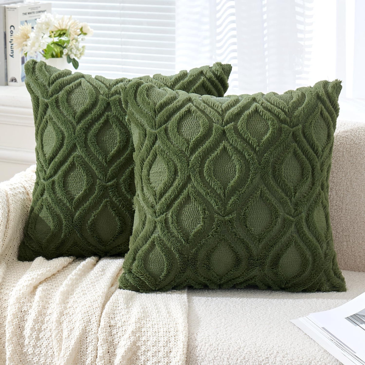 MIULEE Fall Mustard Yellow Soft Plush Faux Wool Throw Pillow Covers 18x18