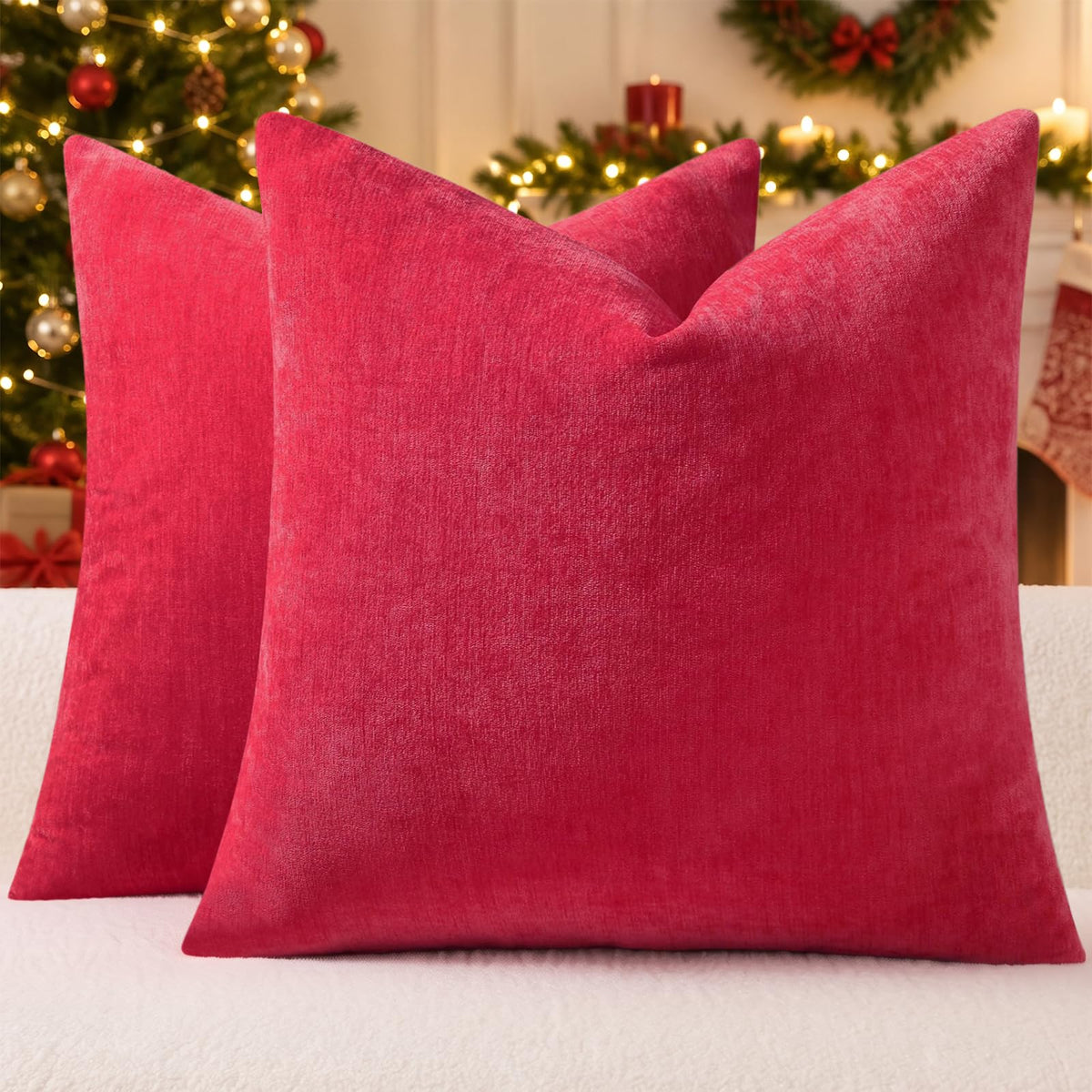decorUhome Soft Chenille Blush Pink Throw Pillow Covers 18X18 Set of 2