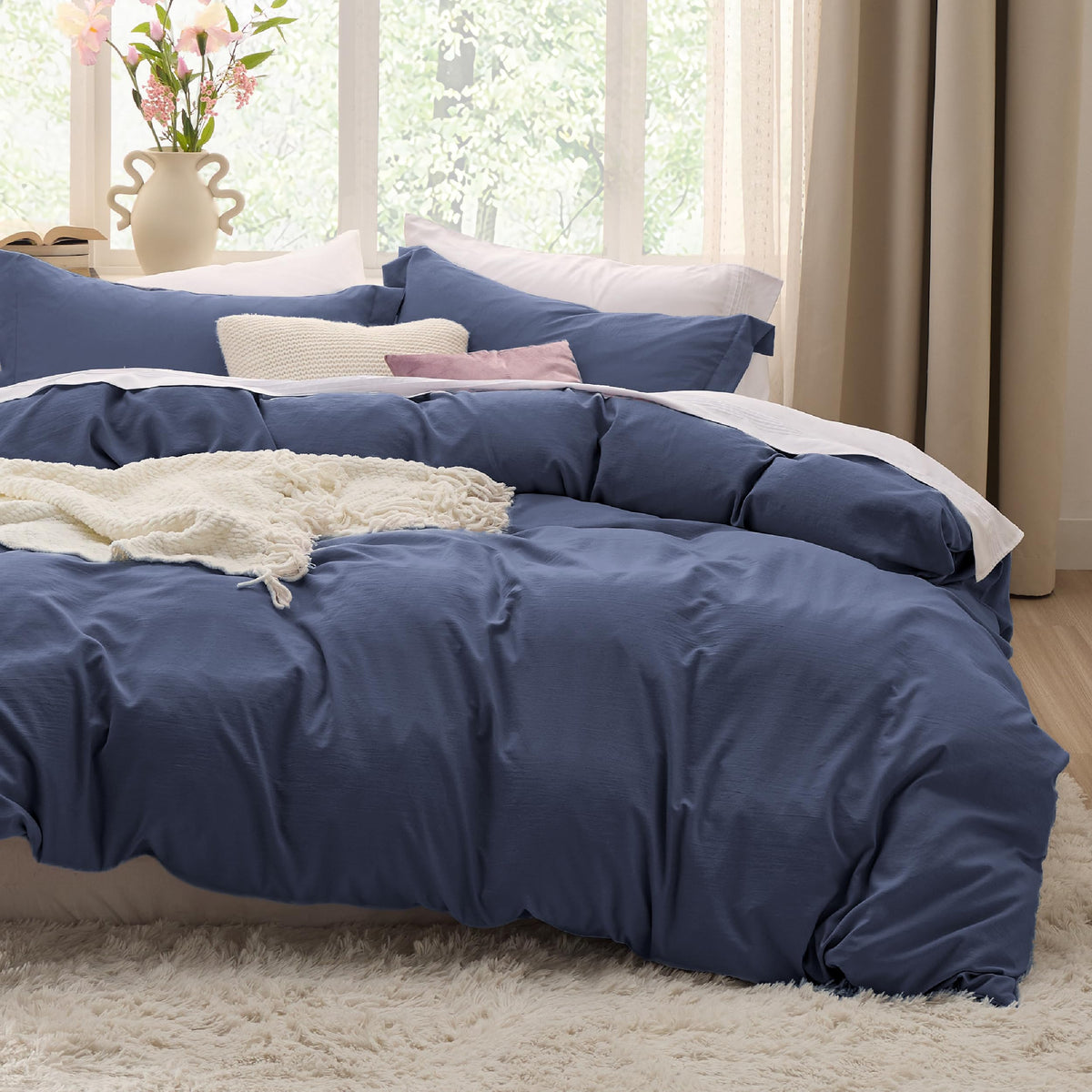 Bedsure Prewashed Duvet Cover King, Cotton-Like Soft Bedding Set, White