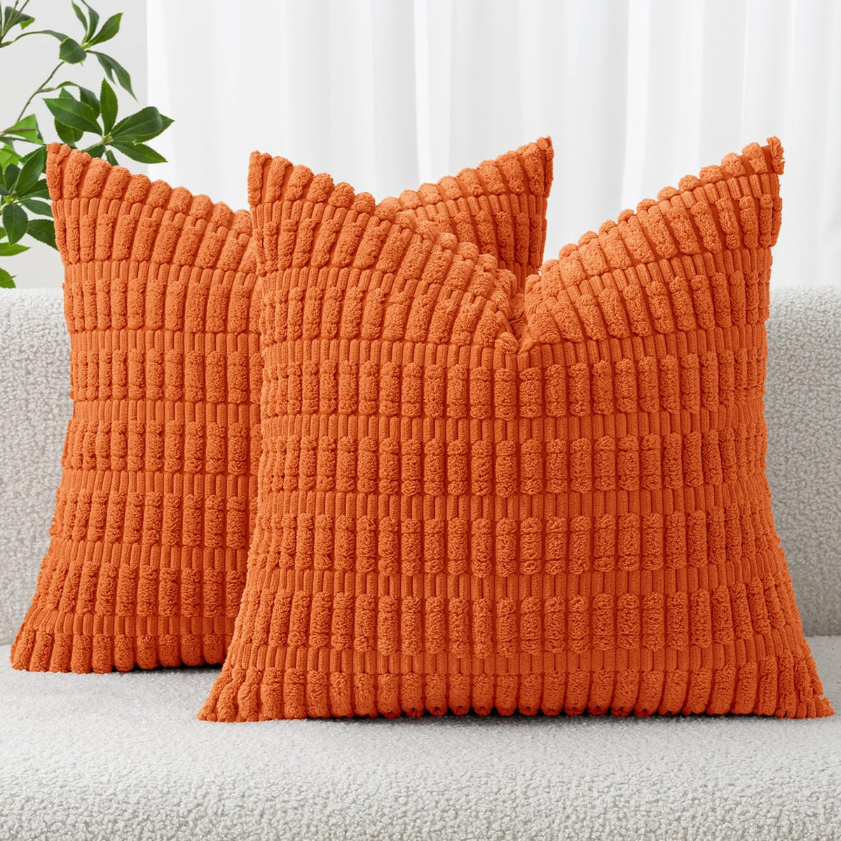 MIULEE Corduroy Decorative Throw Pillow Covers 20x20 Cream White Pack of 2
