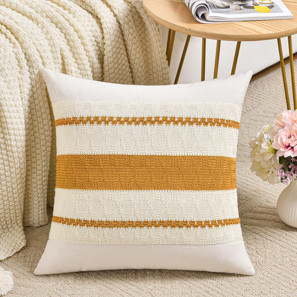 Fancy Homi Set of 1 Navy Blue Lumbar Decorative Throw Pillow Covers 12x20 Inch for Couch Bed Sofa Living Room, Soft Cotton blend Woven Textured Cushion Case