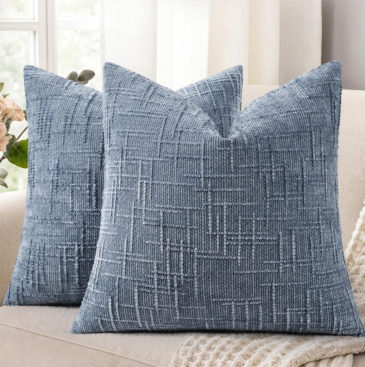 decorUhome Textured Chenille Throw Pillow Covers 18x18 Set of 2 Rust