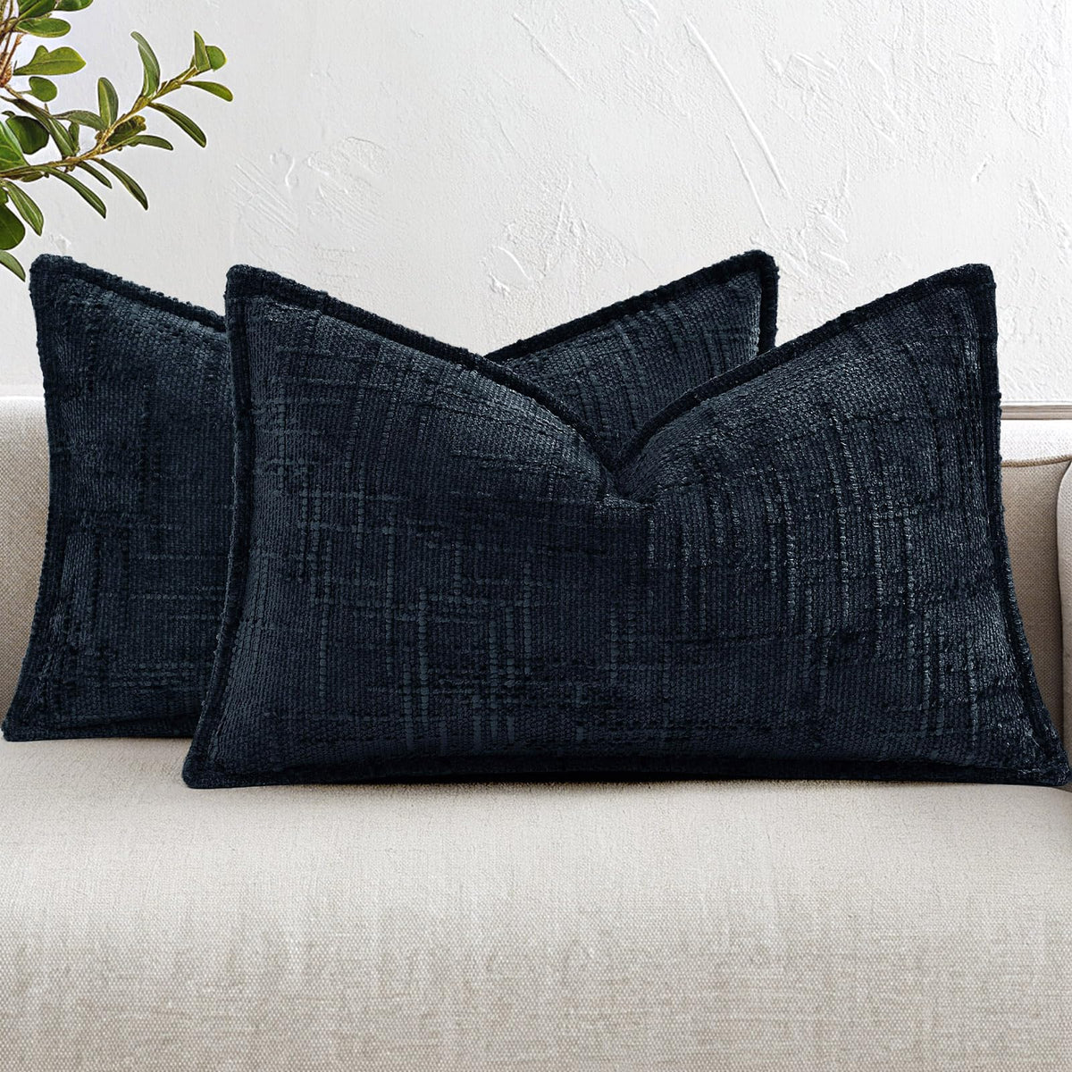 decorUhome Chenille Decorative Throw Pillow Covers 18x18 Set of 2, Navy