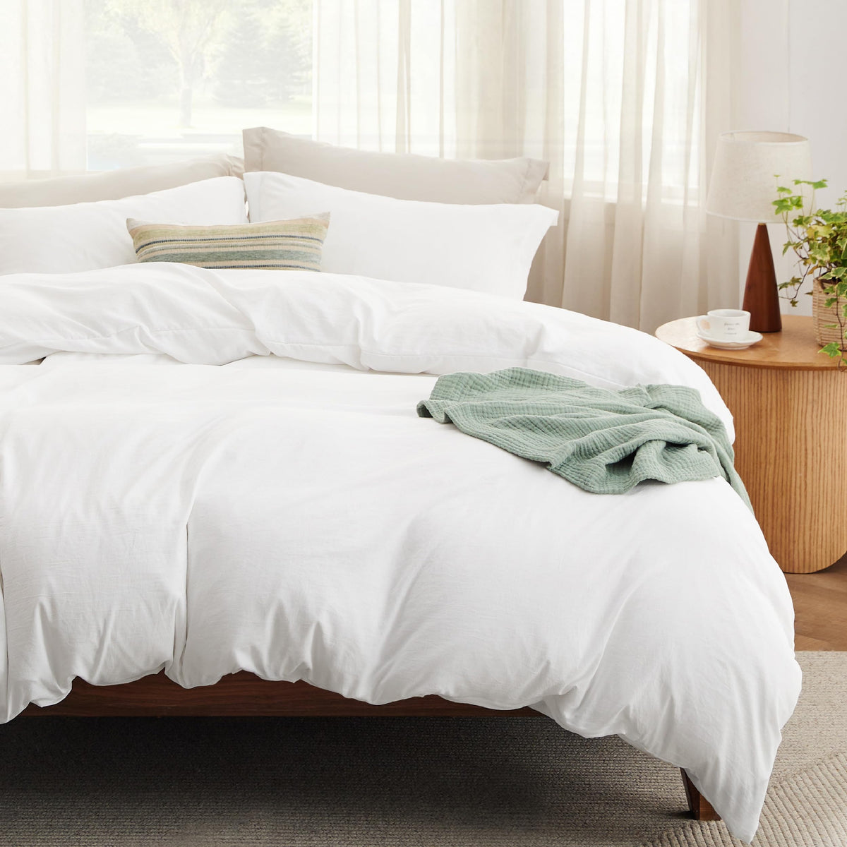 Bedsure Prewashed Duvet Cover Queen, Cotton-Like Soft Bedding Set, Beige