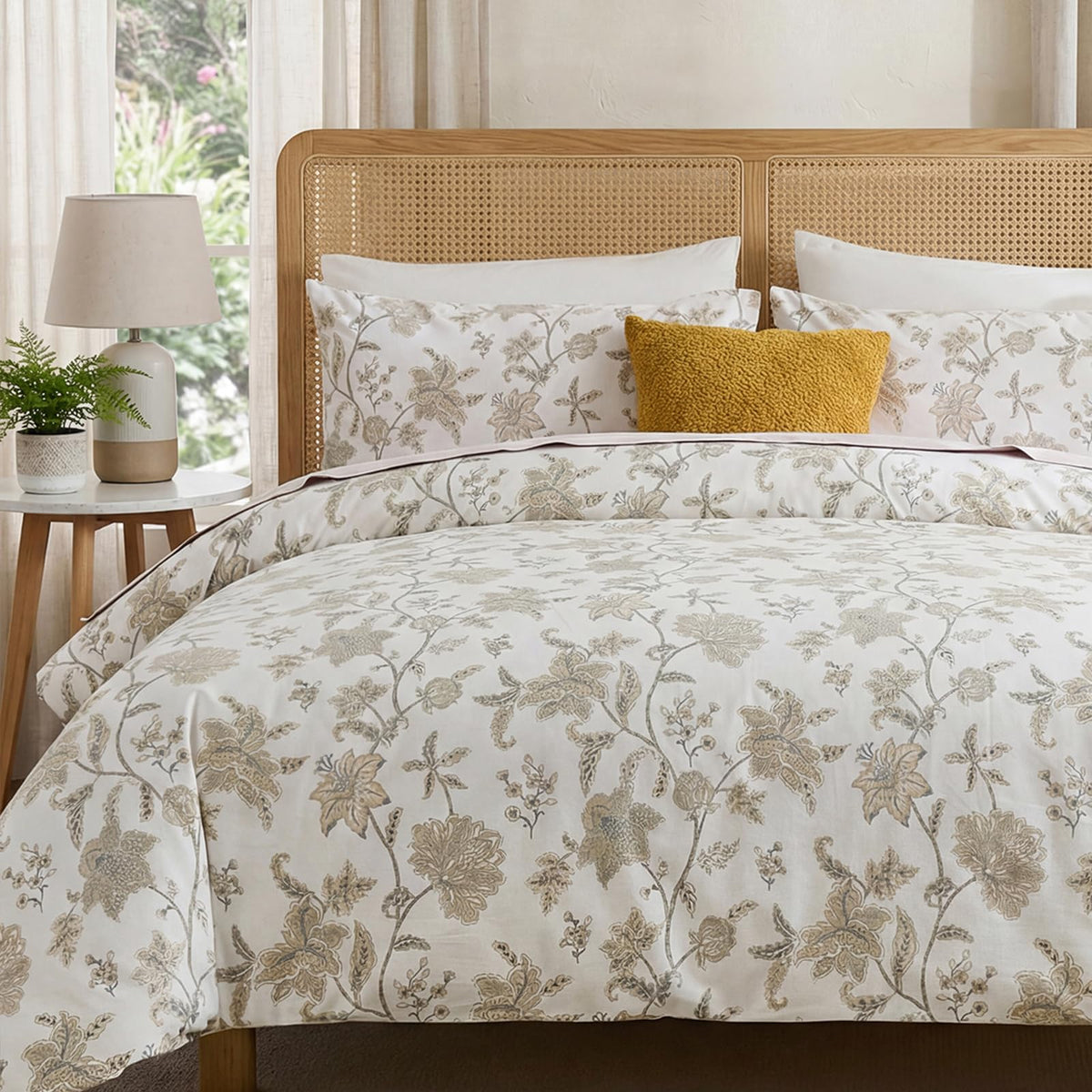 Duvet Cover Queen Size - 100% Cotton Reversible Floral Queen Duvet Cover Set with Zipper Closure, 3 Pieces Soft & Breathable Green Bedding Set for All Seasons