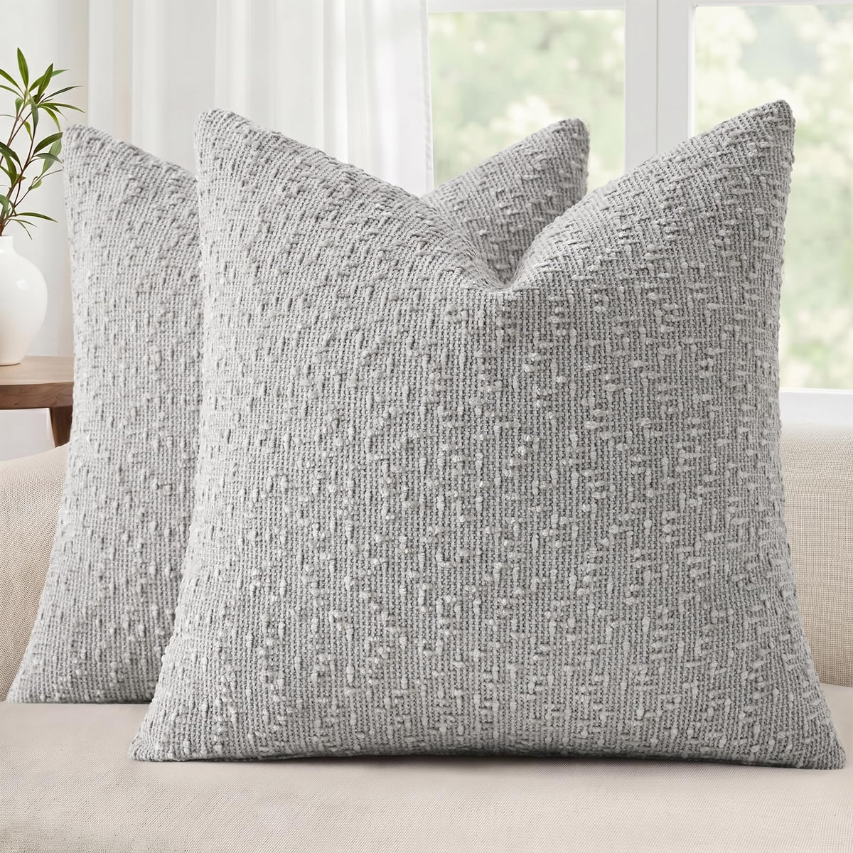 decorUhome Textured Cream White Chenille Throw Pillow Covers 20x20 Set of 2