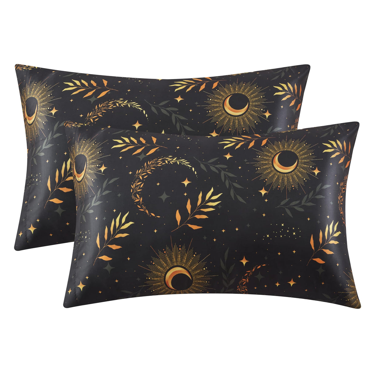 EXQ Home Satin Pillowcase for Hair and Skin Queen - Printed Black Sun