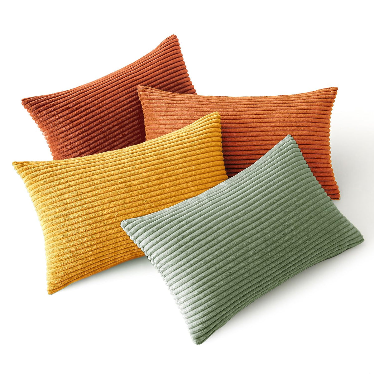 MIULEE Fall Corduroy Decorative Throw Pillow Covers Rust-Olive Green 18x18