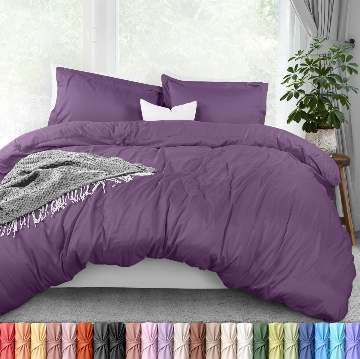 Duvet Cover Queen, 3 Piece Cotton Like Polyester with Zipper Closure, Black
