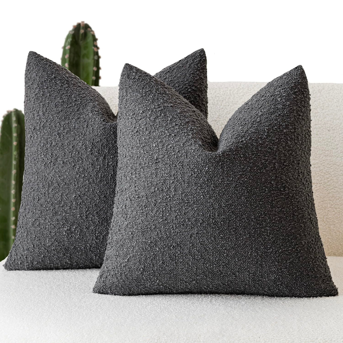 Foindtower Decorative Textured Boucle Throw Pillow Covers 18x18 Inch,Ivory