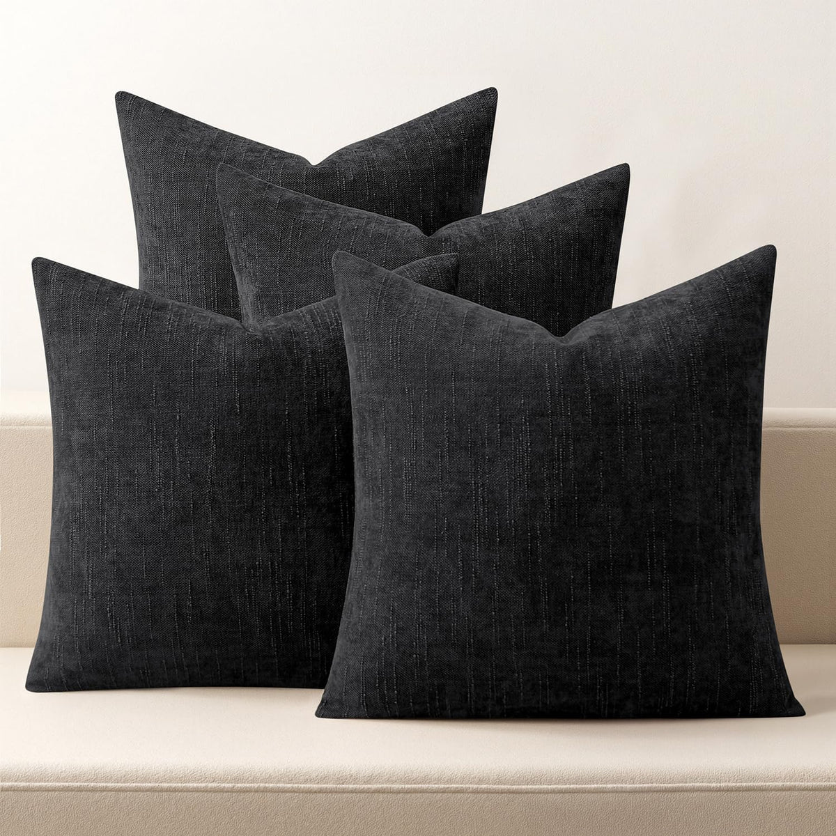 MIULEE Pack of 4 Fall Decorative Throw Pillow Covers 18x18 Inch Chenille Textured Throw Pillows Boho Farmhouse Cushion Covers Vintage Home Decor for Couch Sofa Bed Living Room，Beige Taupe Brown