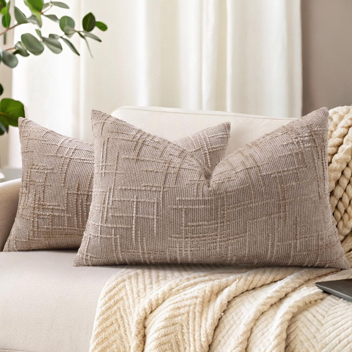 decorUhome Textured Chenille Throw Pillow Covers 18x18 Set of 2 Rust