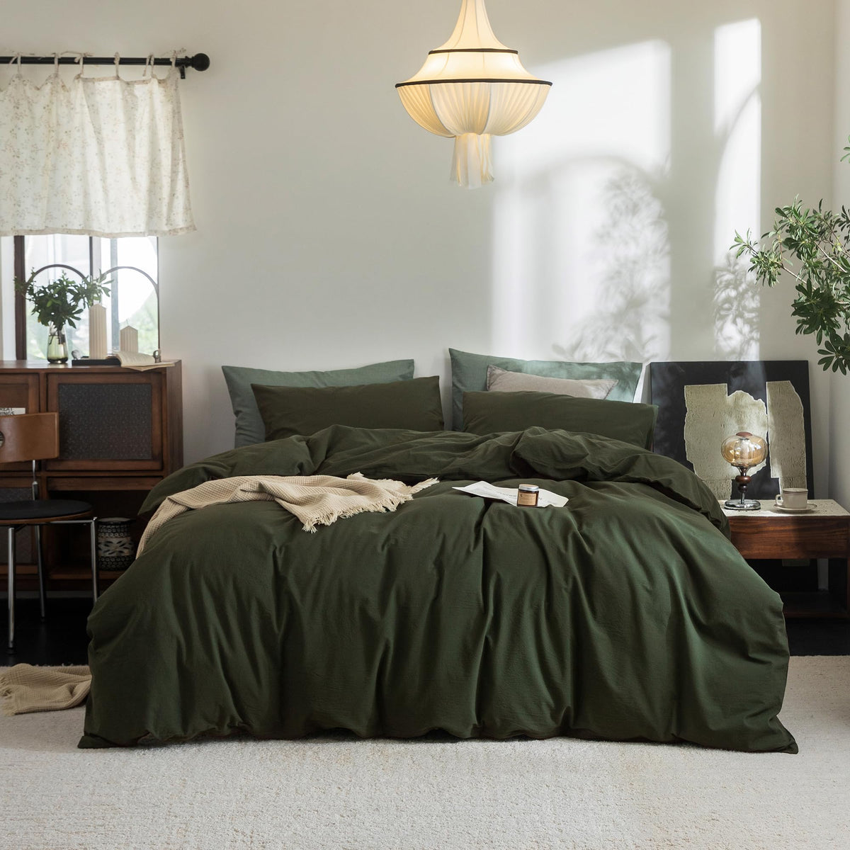 FOSSA Duvet Cover Set 100% Washed Cotton Linen Feel Queen