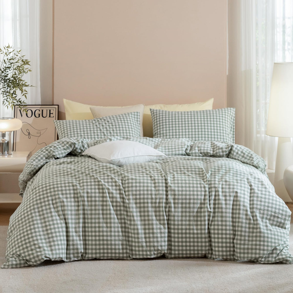 JIYUAN Queen Washed Cotton Duvet Cover Set, 3-Piece, Relaxed Linen Feel