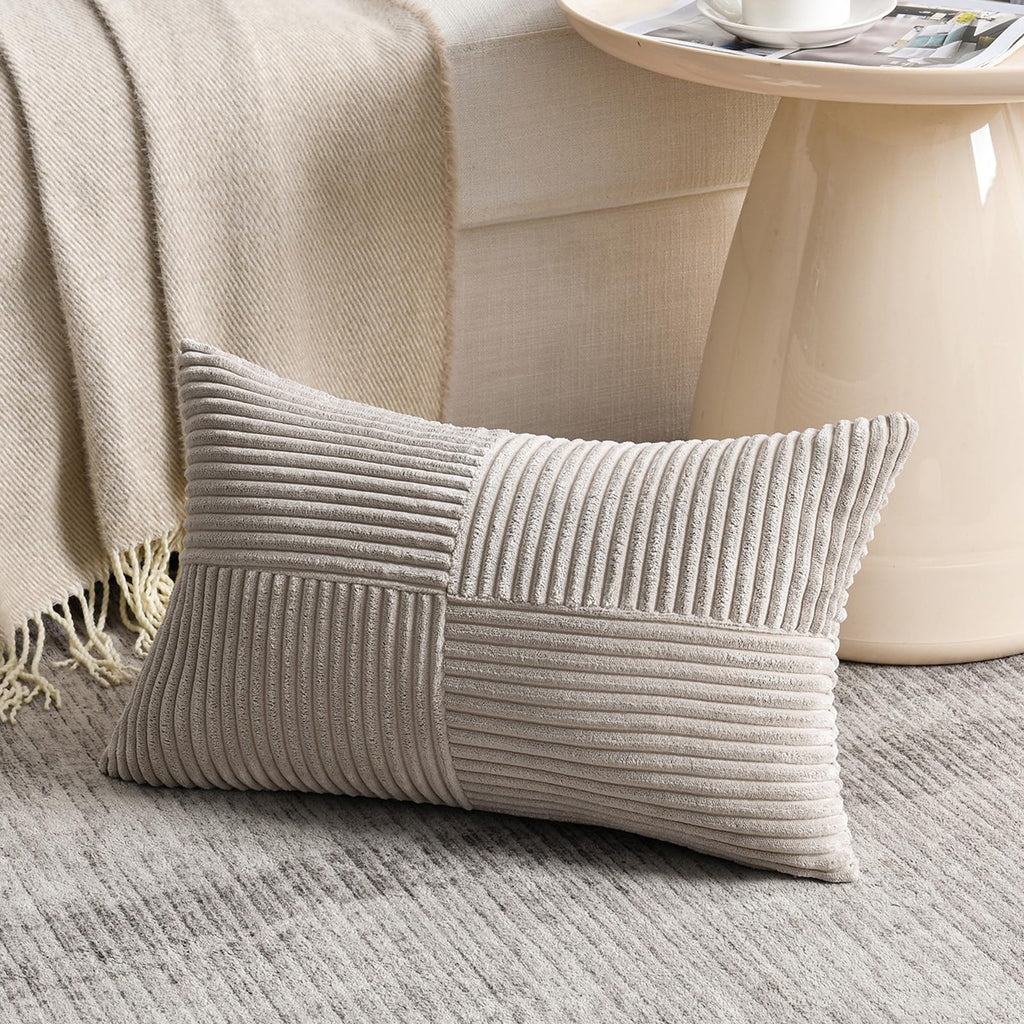 Fancy Homi Blush Pink Lumbar Decorative Throw Pillow Covers 12x20 Inch for Living Room Couch Bed, Rustic Farmhouse Boho Home Decor, Soft Striped Corduroy Rectangle Accent Cushion Case 30x50 cm