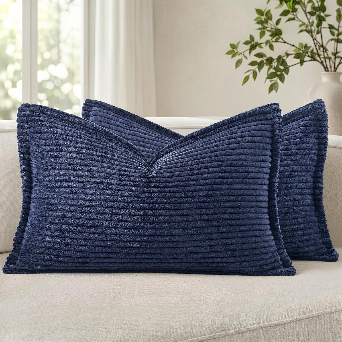 MIULEE Couch Pillow Covers 18x18 Olive Green Textured Corduroy