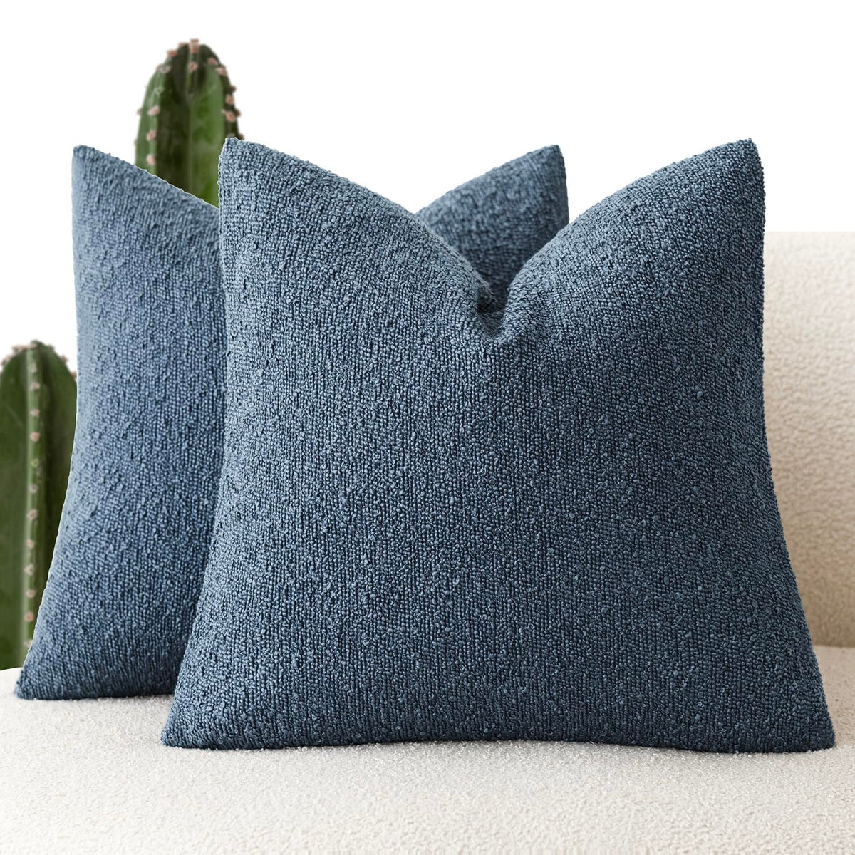 Foindtower Decorative Textured Boucle Throw Pillow Covers 18x18 Inch,Ivory