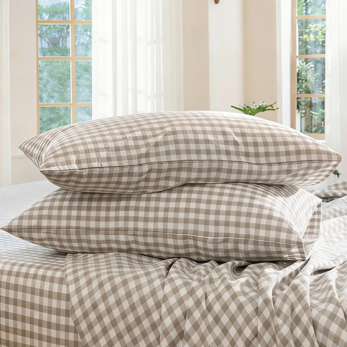 MOOMEE Pillowcase Set of 2 100% Washed Cotton Linen-Like Standard