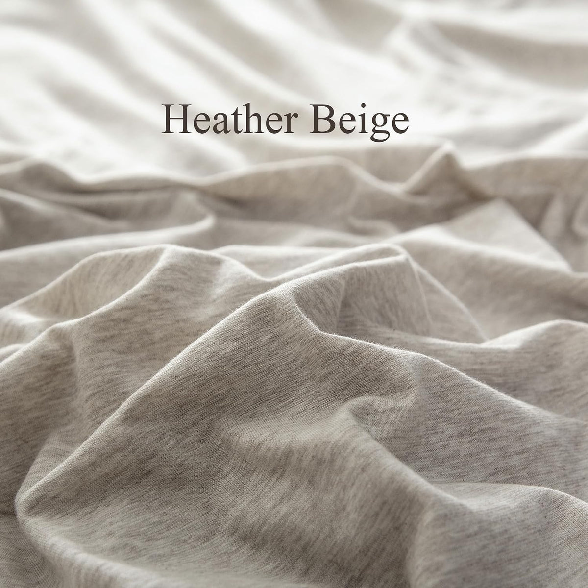 PURE ERA Jersey Knit Duvet Cover Set 100% T-Shirt Cotton Super Soft Comfy 3pc Bedding Set with Zipper Closure (Heather Beige, Queen)