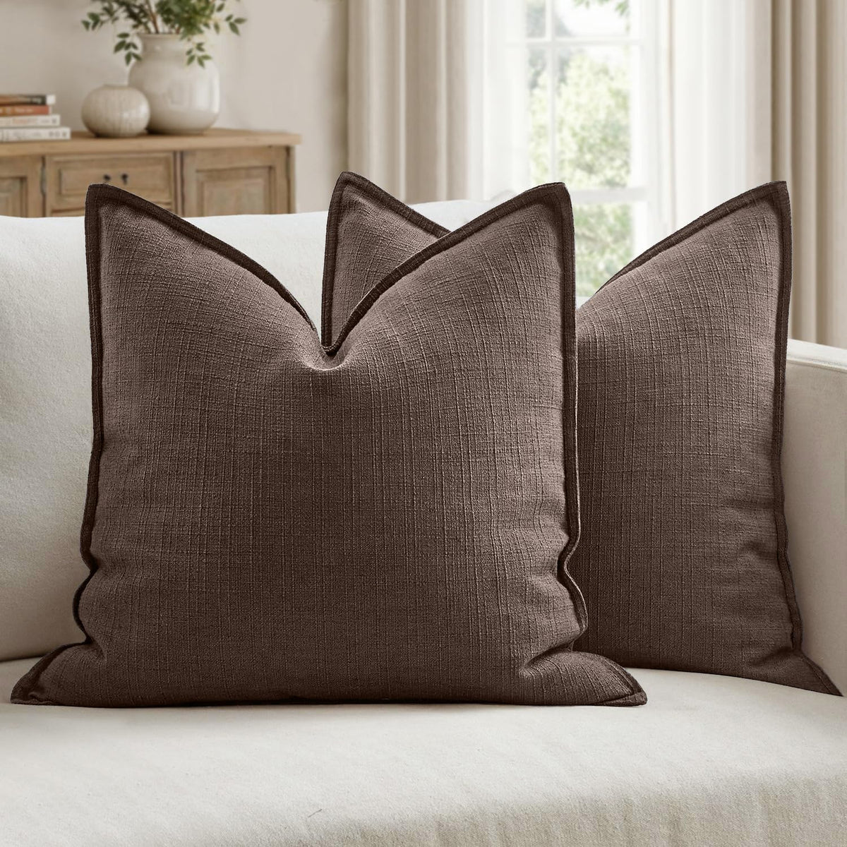 MIULEE Thick Textured Rust Decorative Fall Throw Pillow Covers 20x20 Inch