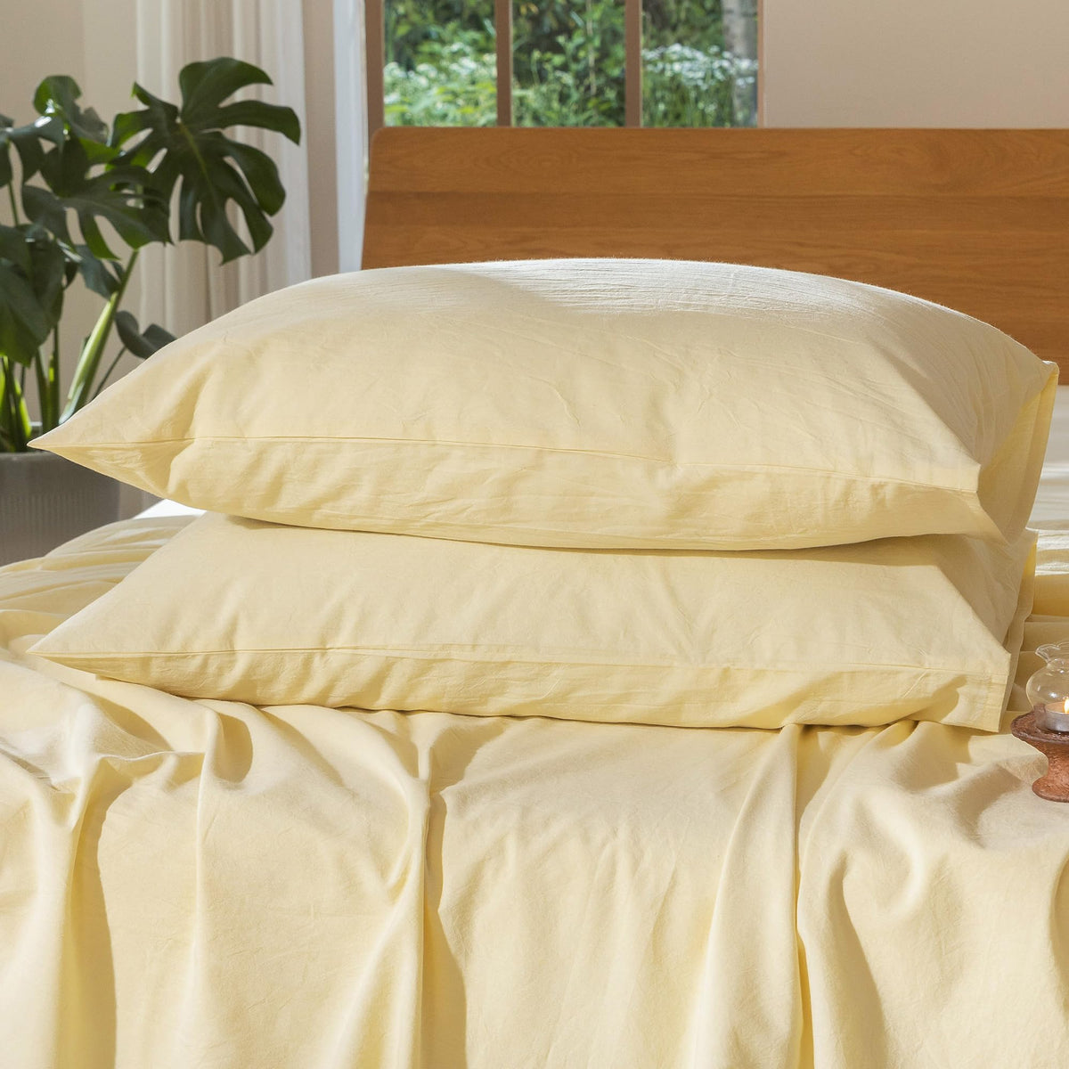 MOOMEE Pillowcase Set of 2 100% Washed Cotton Linen-Like Standard