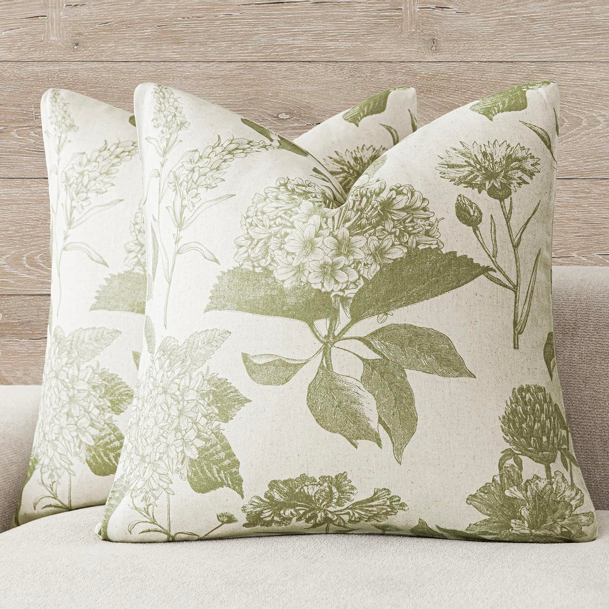 Foindtower Decorative Linen Floral Throw Pillow Covers 18×18 Inch,Blue