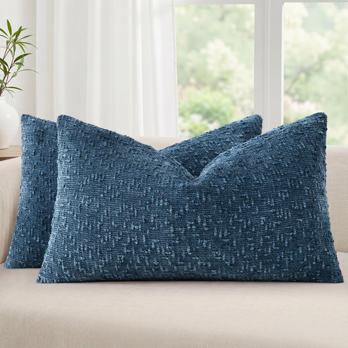 decorUhome Textured Cream White Chenille Throw Pillow Covers 20x20 Set of 2