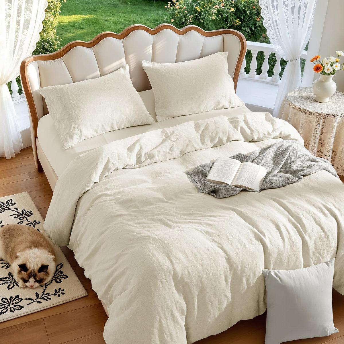 LBRO2M 100% French Linen Duvet Cover Set 3Pcs, Comforter Cover King Size