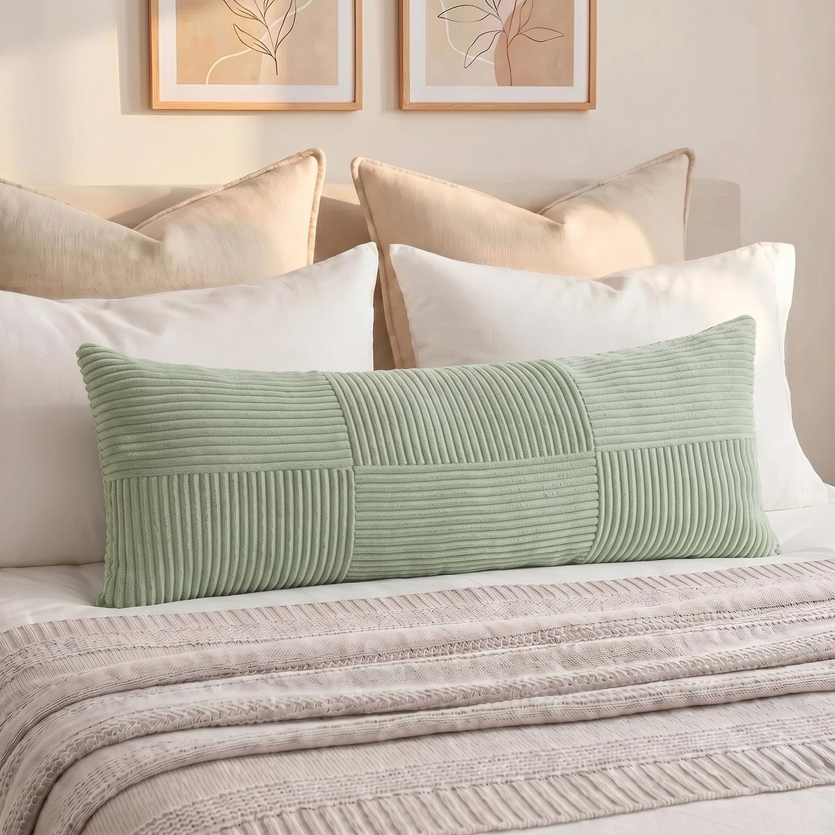 Fancy Homi Blush Pink Lumbar Decorative Throw Pillow Covers 12x20 Inch for Living Room Couch Bed, Rustic Farmhouse Boho Home Decor, Soft Striped Corduroy Rectangle Accent Cushion Case 30x50 cm