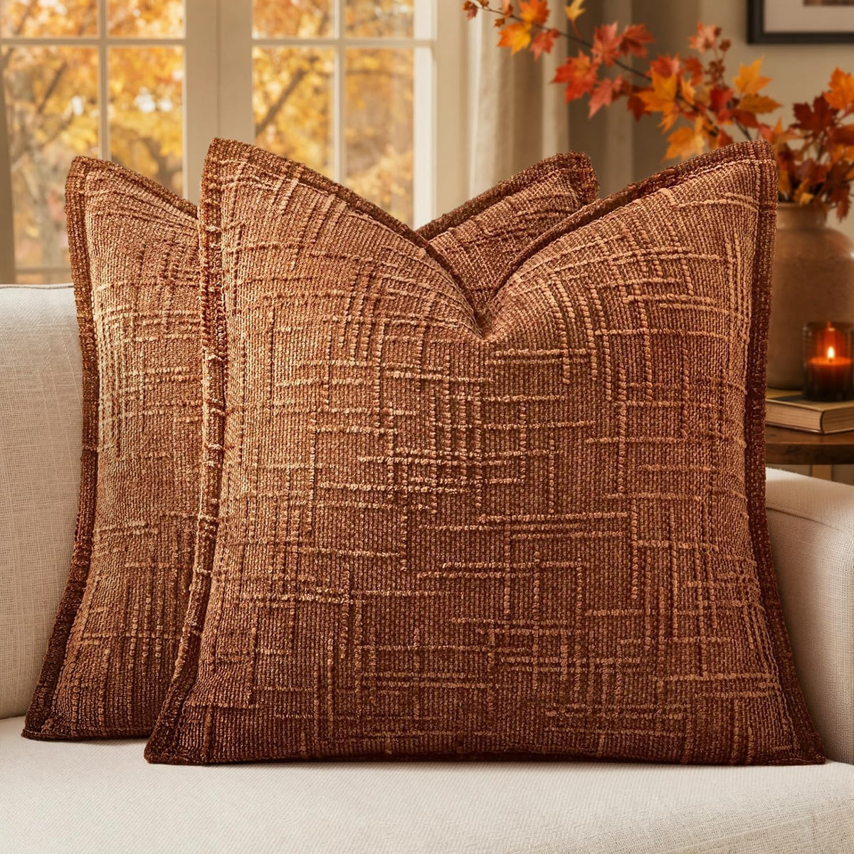 MIULEE Slubby Textured Decorative Throw Pillow Covers Dark Green 18x18