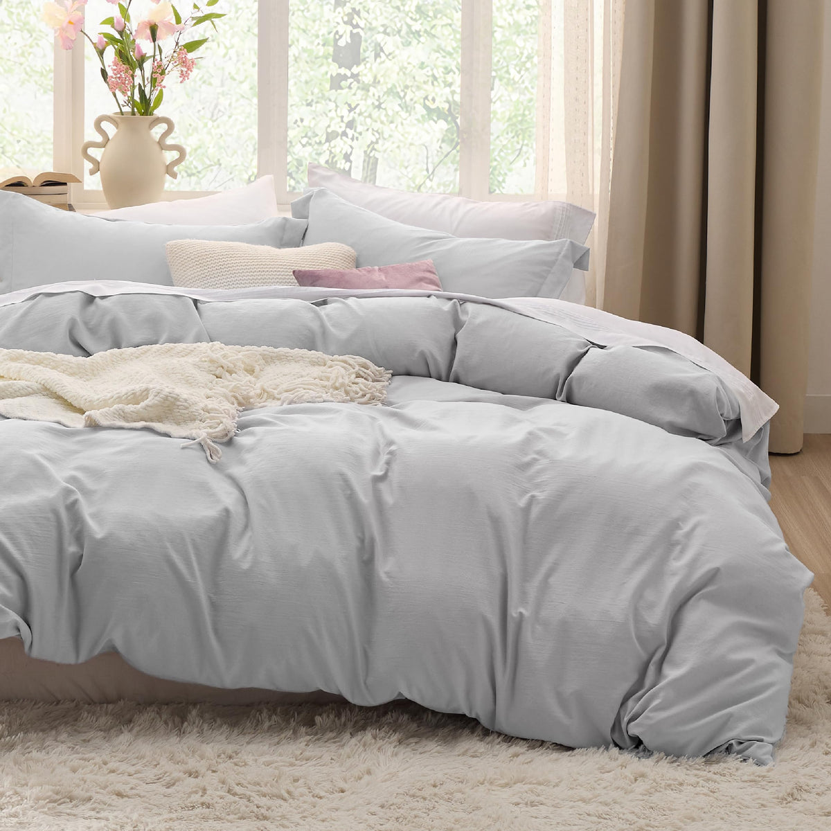 Bedsure Prewashed Duvet Cover Queen, Cotton-Like Soft Bedding Set, Beige